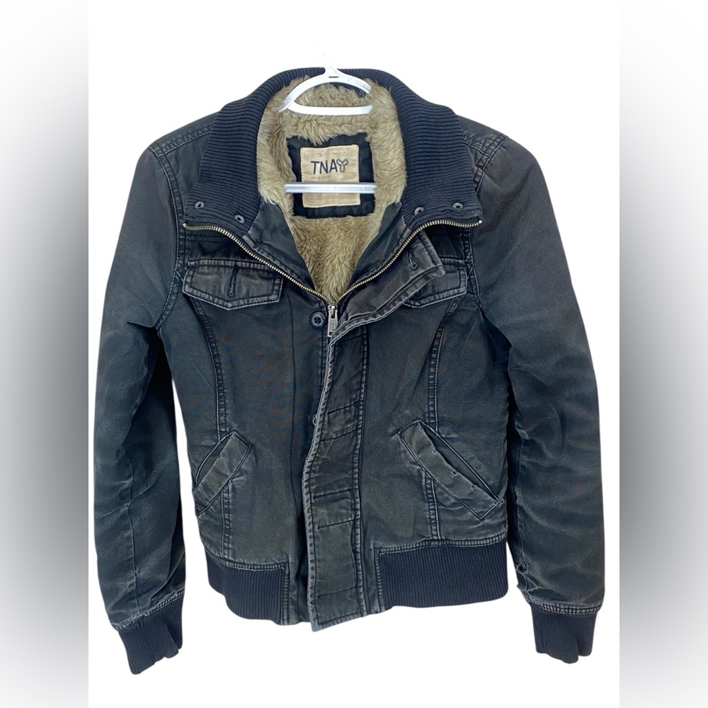 TNA Aritzia Down-Filled Fur-Lined Bomber Jacket Medium Repair/Distressed AS IS